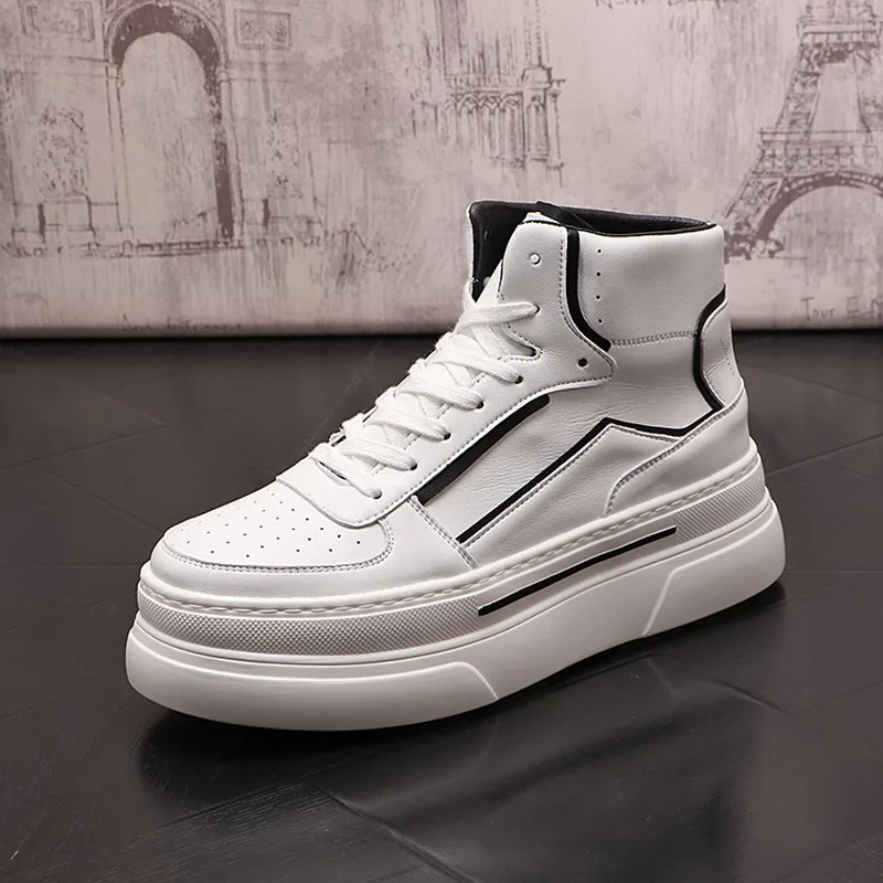 British Concise Younger Mens White Leisure Shoes High Top Fashion Designer Breathable Platform Casual Zapatos Size 38-43 ERRFC