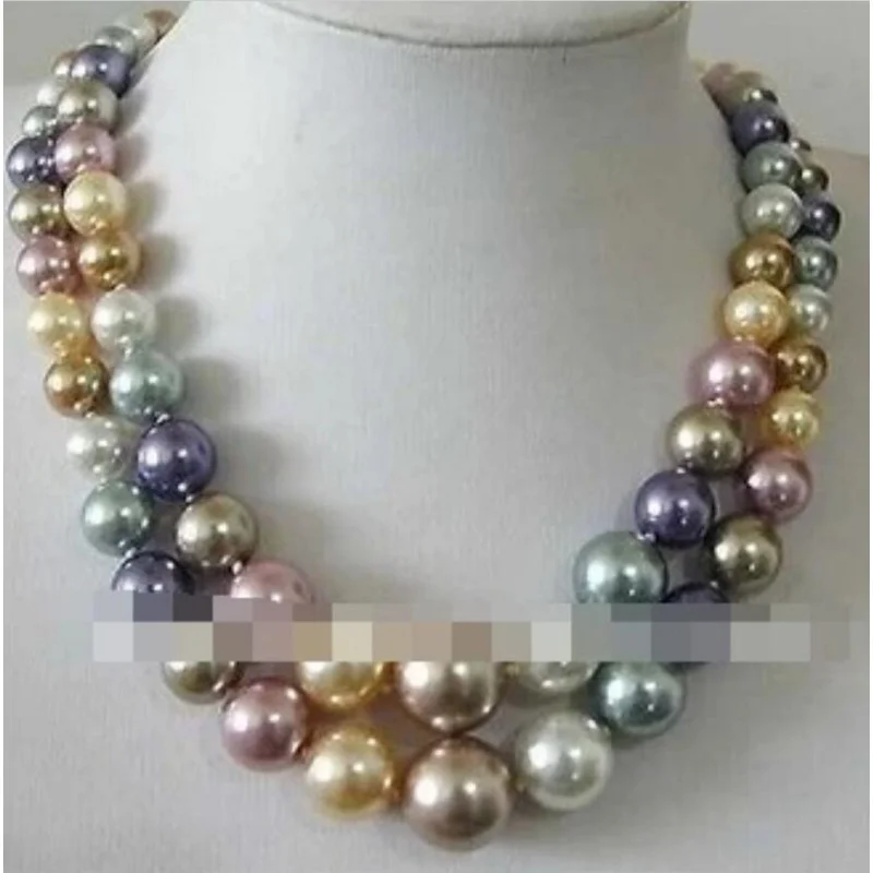 

2 Row 8--14MM South Sea Multicolor shell pearl Necklace 17" 18"