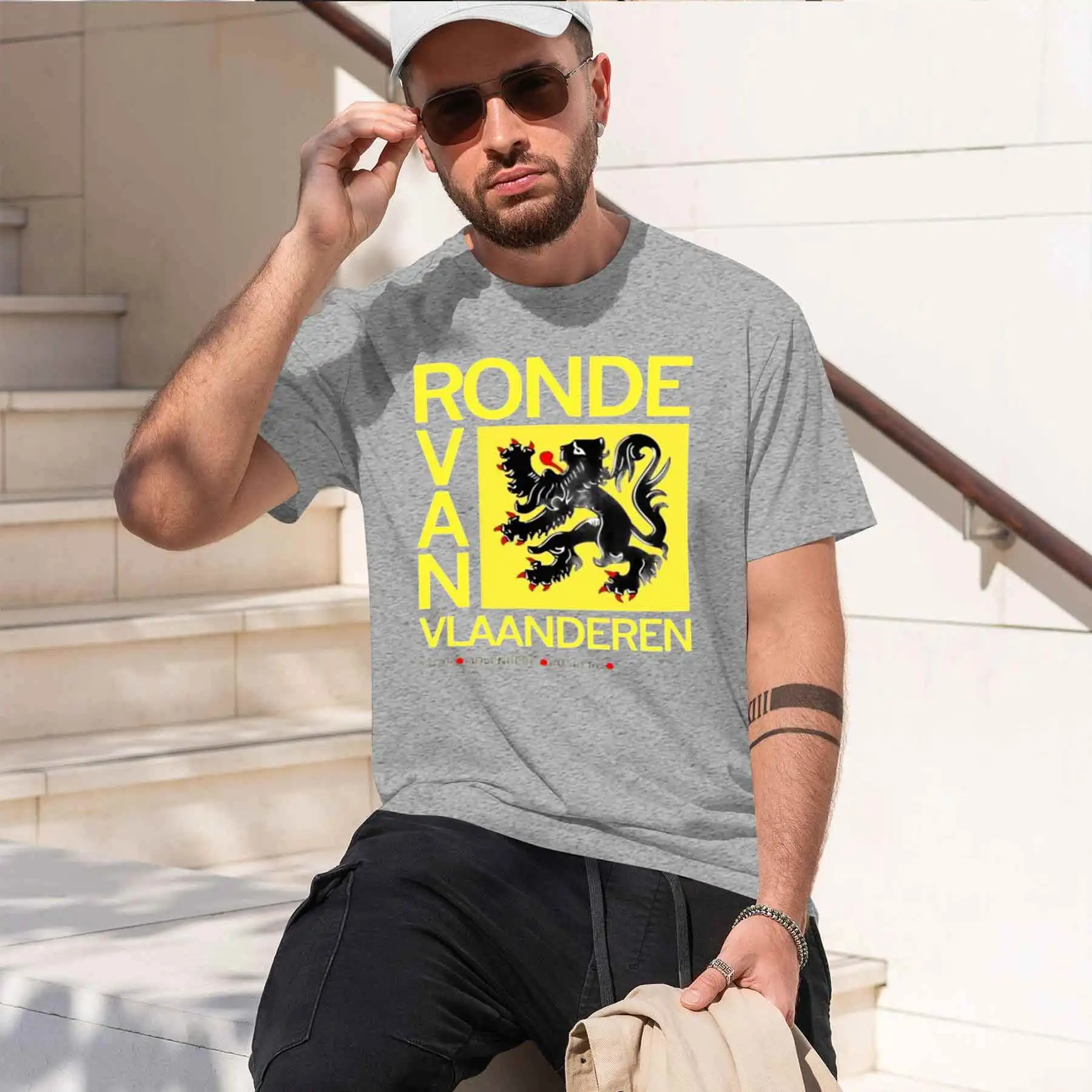 Фото Новая футболка с принтом 2026 года: Мужская велосипедная футболка Ronde Van Vlaanderen с классическим принтом флеммасского льва, повседневный топ с коротким рукавом №3
