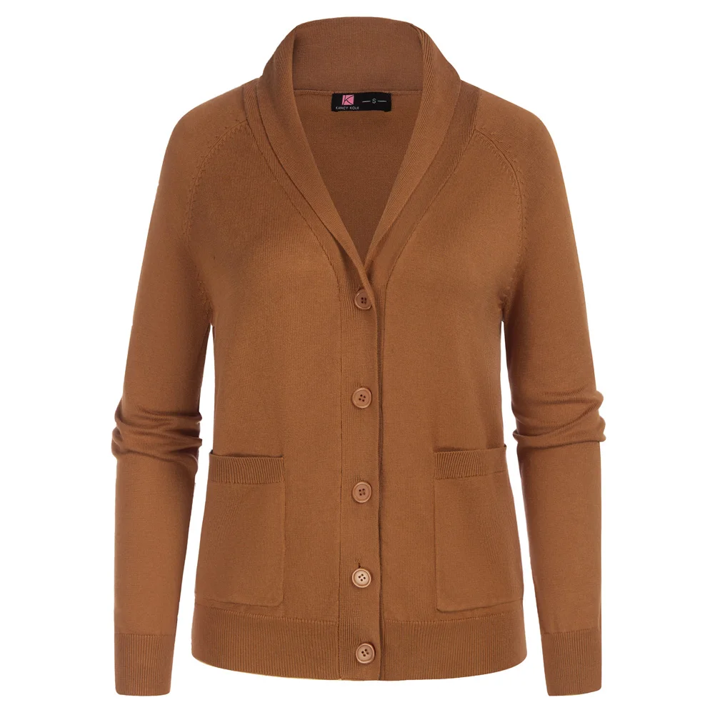 

KK Women Shawl Lapel Cardigan Long Raglan Sleeve V-Neck Button-up Sweater