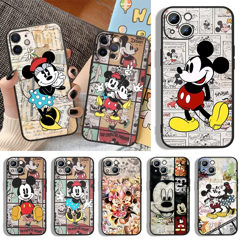 

Disney Retro Mickey Phone Case For Apple iPhone 14 13 12 11 XS XR X 8 7 6 6S 5 5S SE Pro Max Plus mini Black Cover