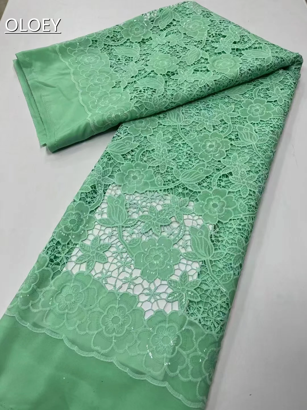 

Classic Elegant High Quality African Embroidery Guipure With Sequins Lace Fabric For Party Dress HS4363