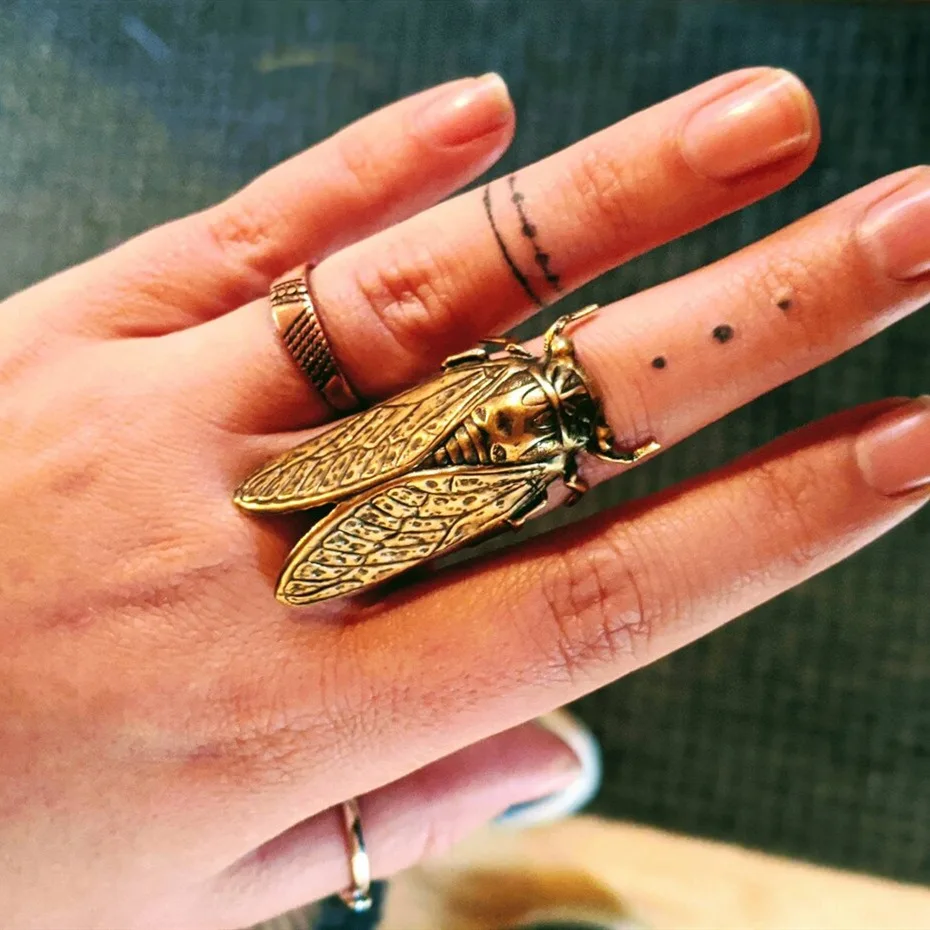 

Gothic Brass Cicada Ring For Women Men Fashion Witch Jewelry Accessories Gift Gold Color Insect Large Cicada Adjustable Ring