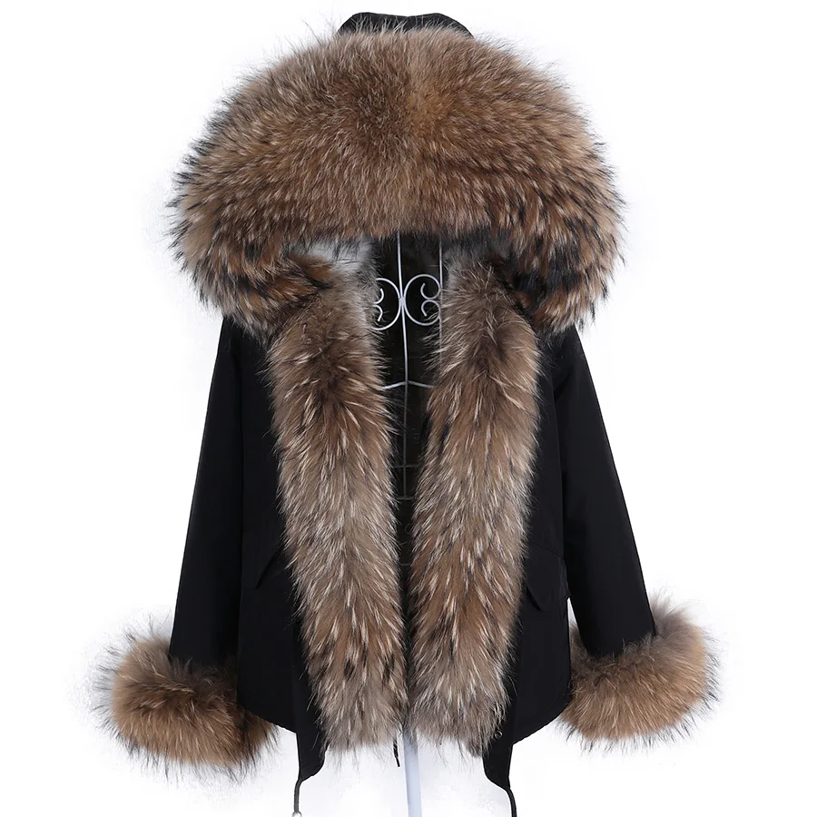 MAOMAOKONG Women Winter Casual Parkas Natural Raccoon Fur Collar Real Rabbit Fur Lining Short Jacket Thickening Ladies Warm Coat