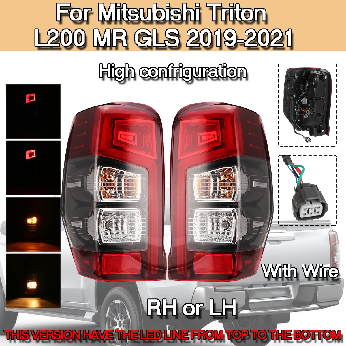 

High Configuration LED Car Rear Tail Light Reversing Turn Signal Lamp for Mitsubishi Triton L200 MR GLS 2019 2020 2021