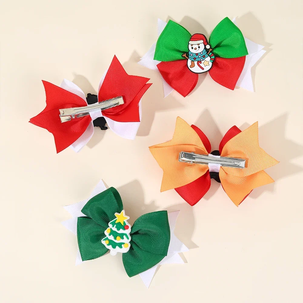 Oaoleer 2 шт. рождественские заколки с бантом для волос милые из репсовой ленты