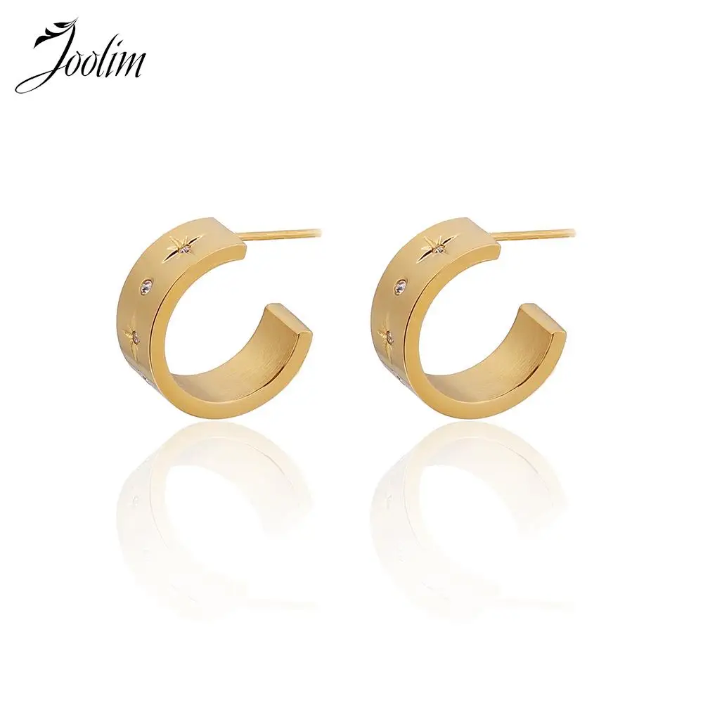 

Joolim High End PVD Plated No Fade Fashion Simple Carved Eight Star Earring Trendy For Korean Stainless Steel Jewelry Wholesale
