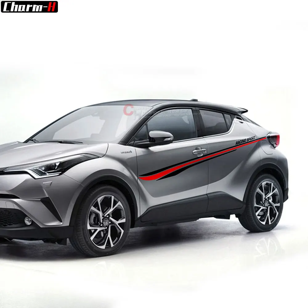 

2pcs for Toyota C-HR 2018-2022 Accessories Car Styling Racing Sport Side Stripes Waist Lines Decals Graphics Stickers