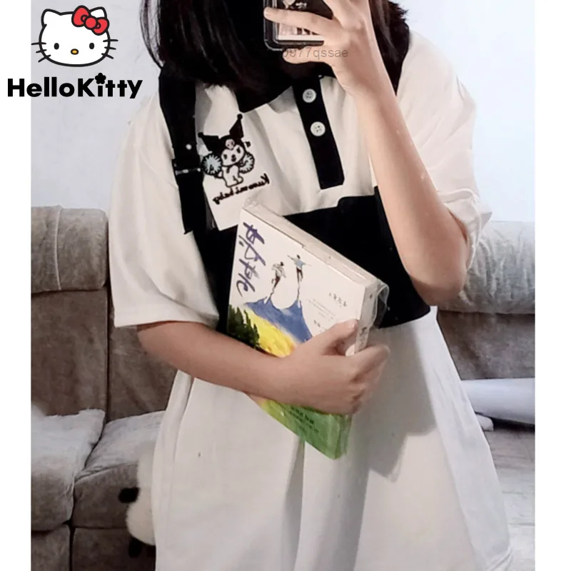 

Sanrio Cinnamoroll Melody Kuromi Cute Cartoon Soft Girl Embroidery T-shirts Short Sleeves Women Sportshirt Couple Casual Student
