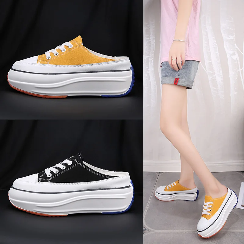 

Flat Shoes Female Slippers Casual Slipers Women Low Heeled Mules Slides Cover Toe Platform Luxury 2023 High Soft Rubber Leisure