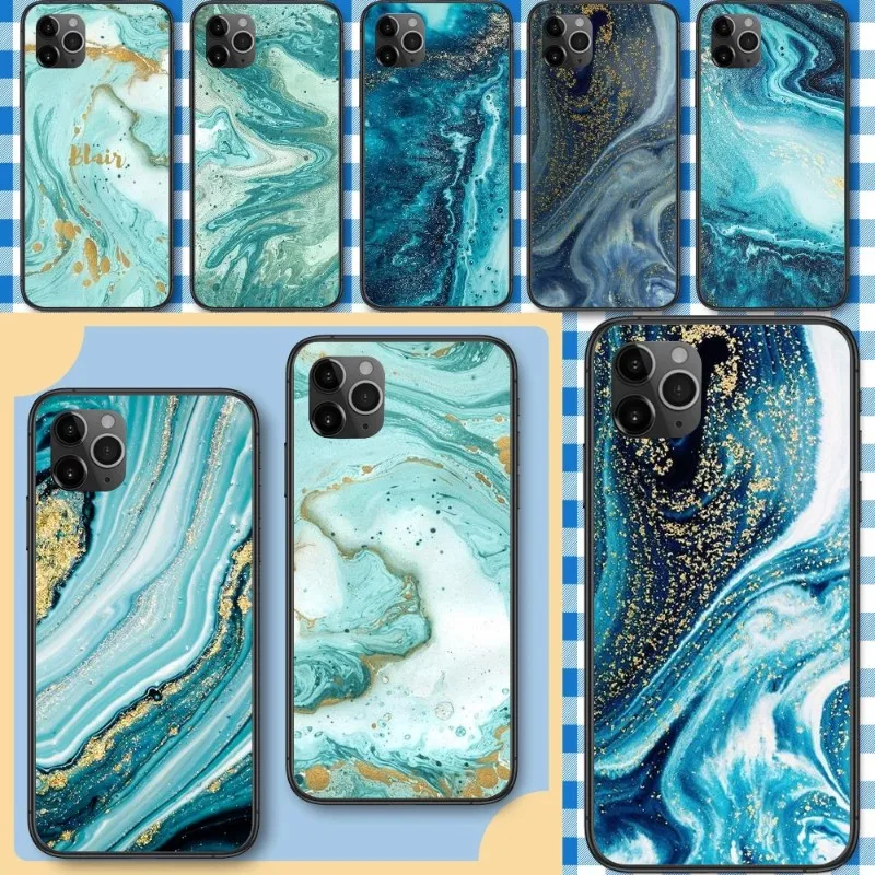 Чехол для телефона с бирюзовым камнем и мрамором IPhone 12 Pro X XS Max XR 7 8 Plus Mini 11 SE 2020 -