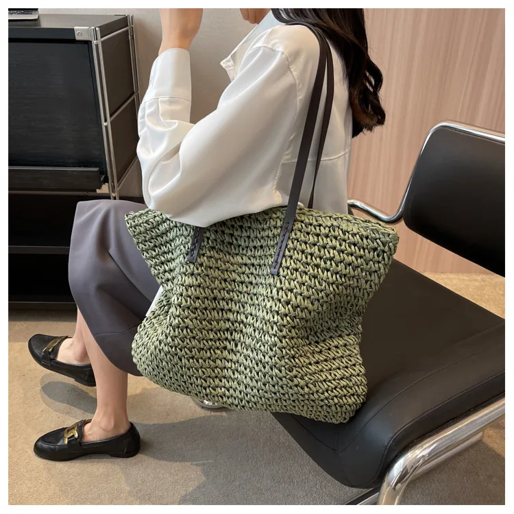 

Сумка-тоут женская плетеная на ремне, модный пляжный саквояж в простом стиле, роскошная дизайнерская сумочка-тоут для покупок, Повседневная вместительная, на лето