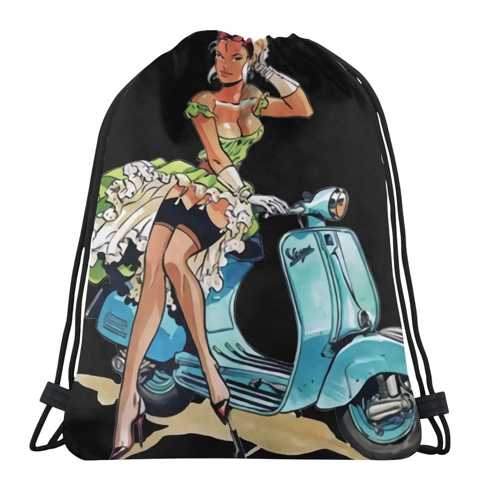 

2019 Vespa Сумка-флаг с принтом скутера, готический стиль, индивидуальный логотип, аниме сумка, сумка для хранения с завязкой сумка, детская спор...