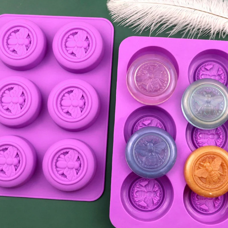 6 отверстий круглые силиконовые формы для мыла с узором в виде пчелы сделай сам