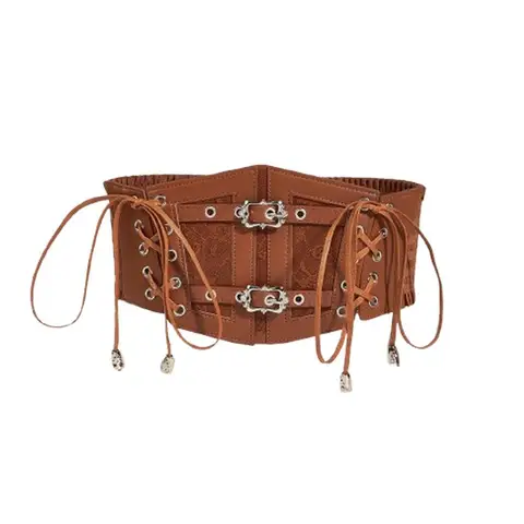 Женский эластичный ремень PU коричневый/белый