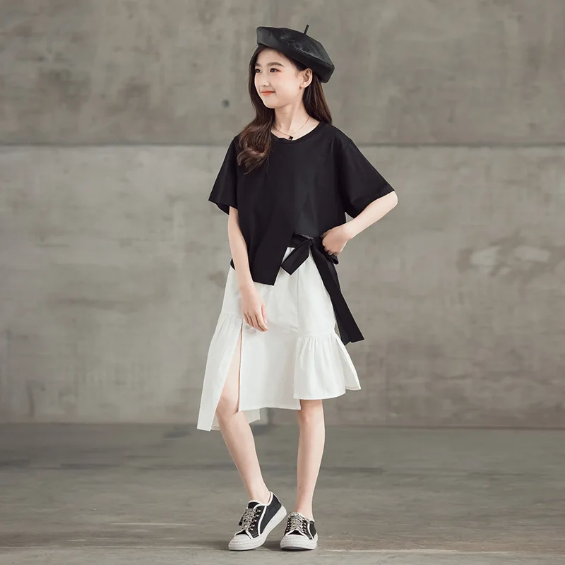 

Летний костюм для девочек с коротким рукавом и юбкой, комплект из 2 предметов, детская одежда, комплекты для девочек-подростков 6, 8, 10, 12, 14 лет, 2023