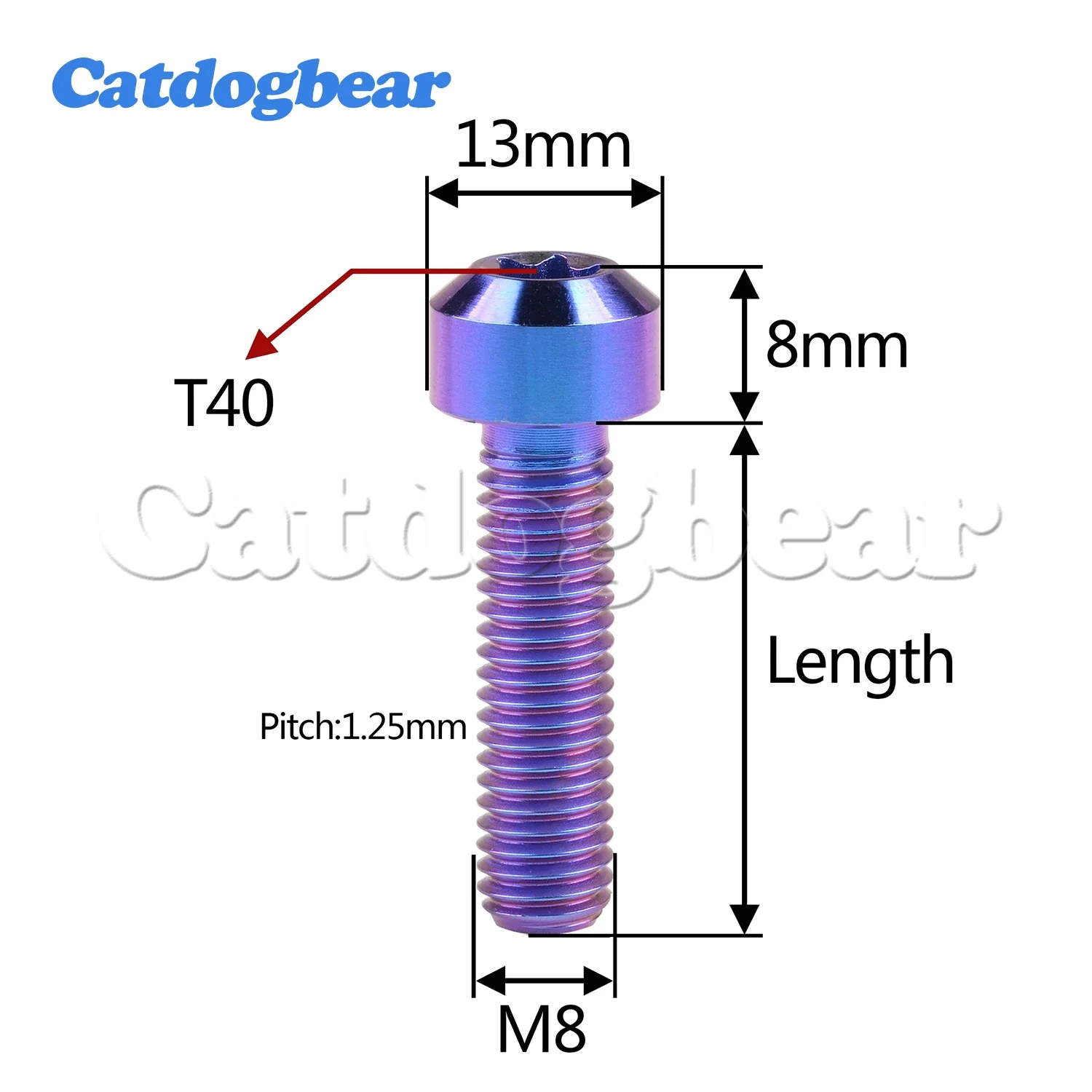 Фото Титановый болт Catdogbear M8 x 10 15 20 25 30 35 40 45 50 мм с гайкой Torx T40 для мотоциклов и автомобилей (для тюнинга) №3