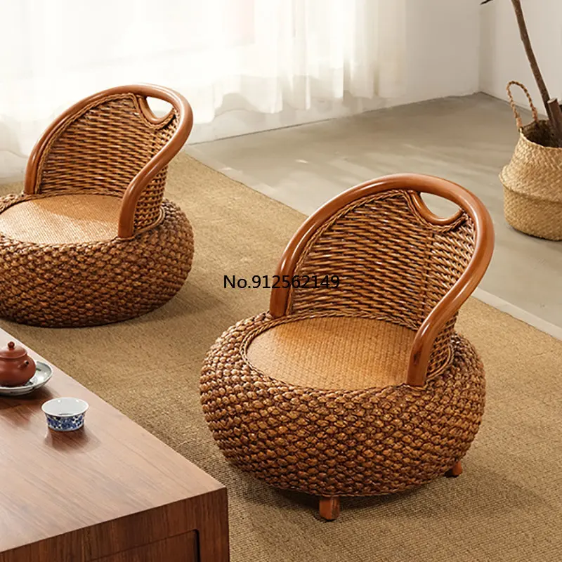 

Hand Woven Rattan Chairs Armchair Balcony Round Stool Living Room Chair Backrest Chair Mobile Seat Simple Modern Home Furniture