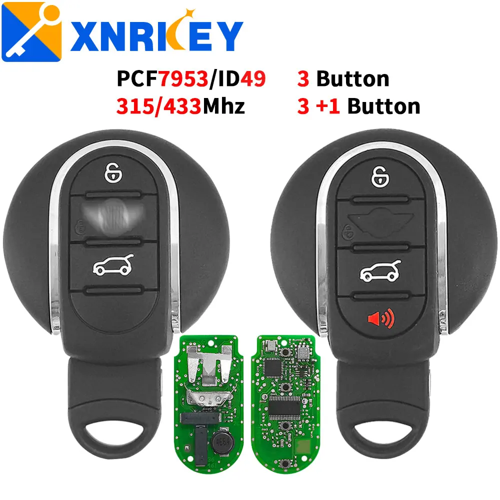 

XNRKEY 3/4 Button Remote Car Key PCF7953/ID49 Chip 315/433Mhz for BMW Mini Cooper Clubman F55 F56 2014-2018 Keyless Go NBGIDGNG1