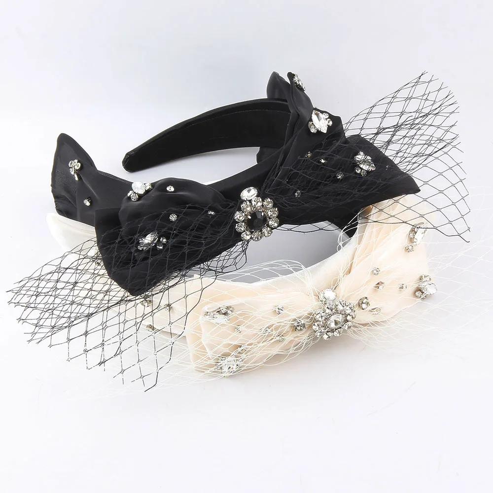 

Женские обручи для волос, новые модные обручи с бантом и сеткой