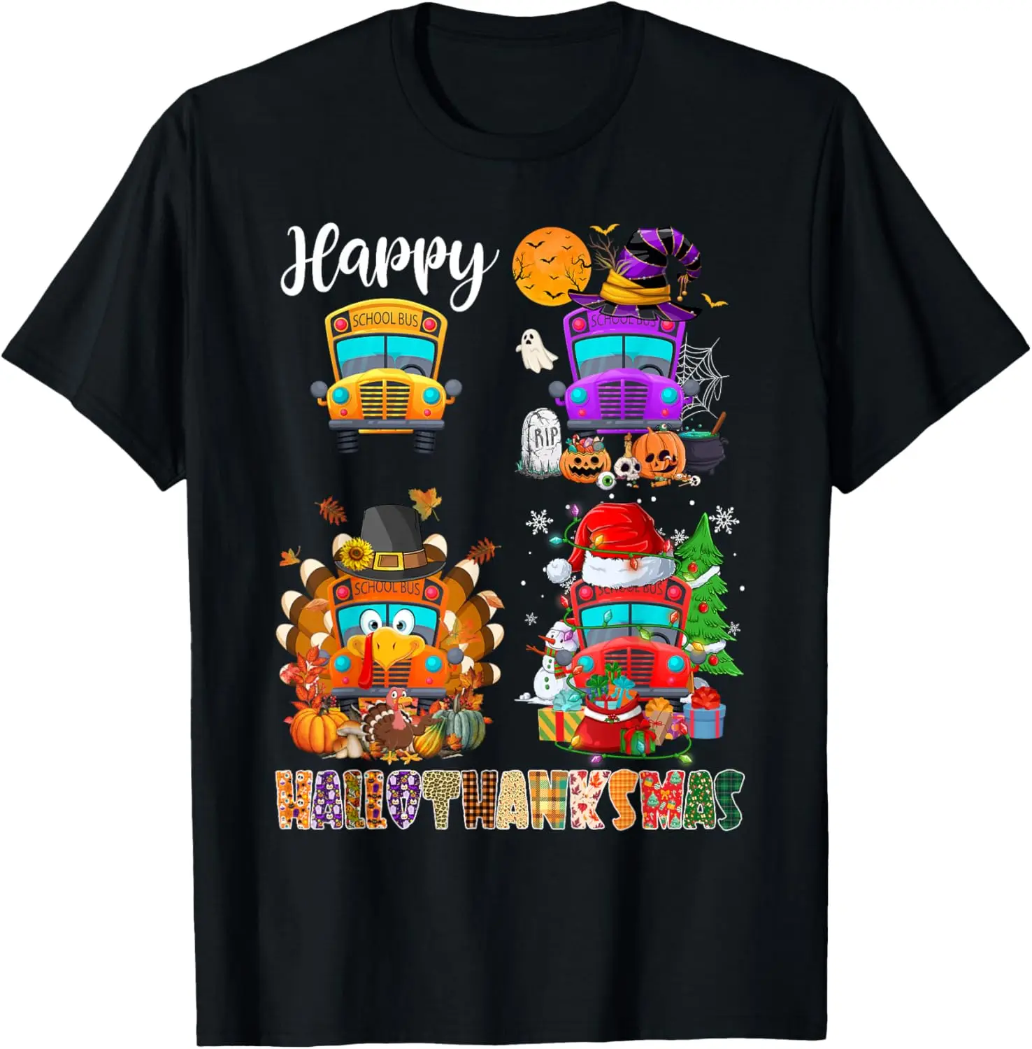 Забавный школьный автобус ведьма Турция Санта-Счастливый Холлотшанкс футболка