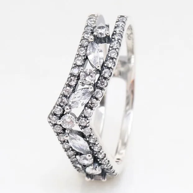 

Authentic 925 Sterling Silver Wish Sparkling Marquise Double Wishbone Ring For Women Wedding Party Gift Europe Fashion Jewelry