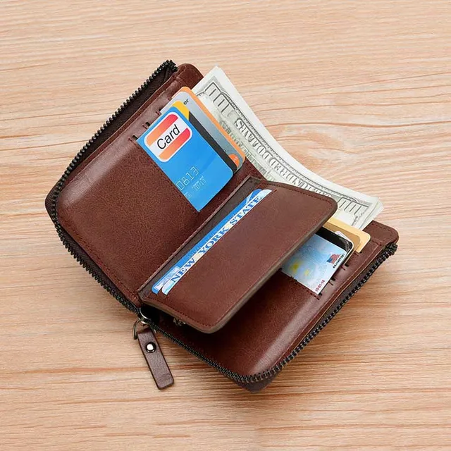 New RFID Blocking Zipper Wallet for Men High Quality PU Leather Card Holder Bag Business Travel Wallets 4