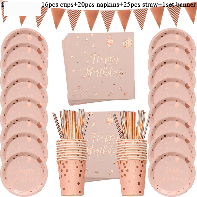 

78pcs Rose Gold Foil Dots Disposable Tableware Party Table Decoration Paper Cups Plates Straws Wedding Birthday Party Supplies