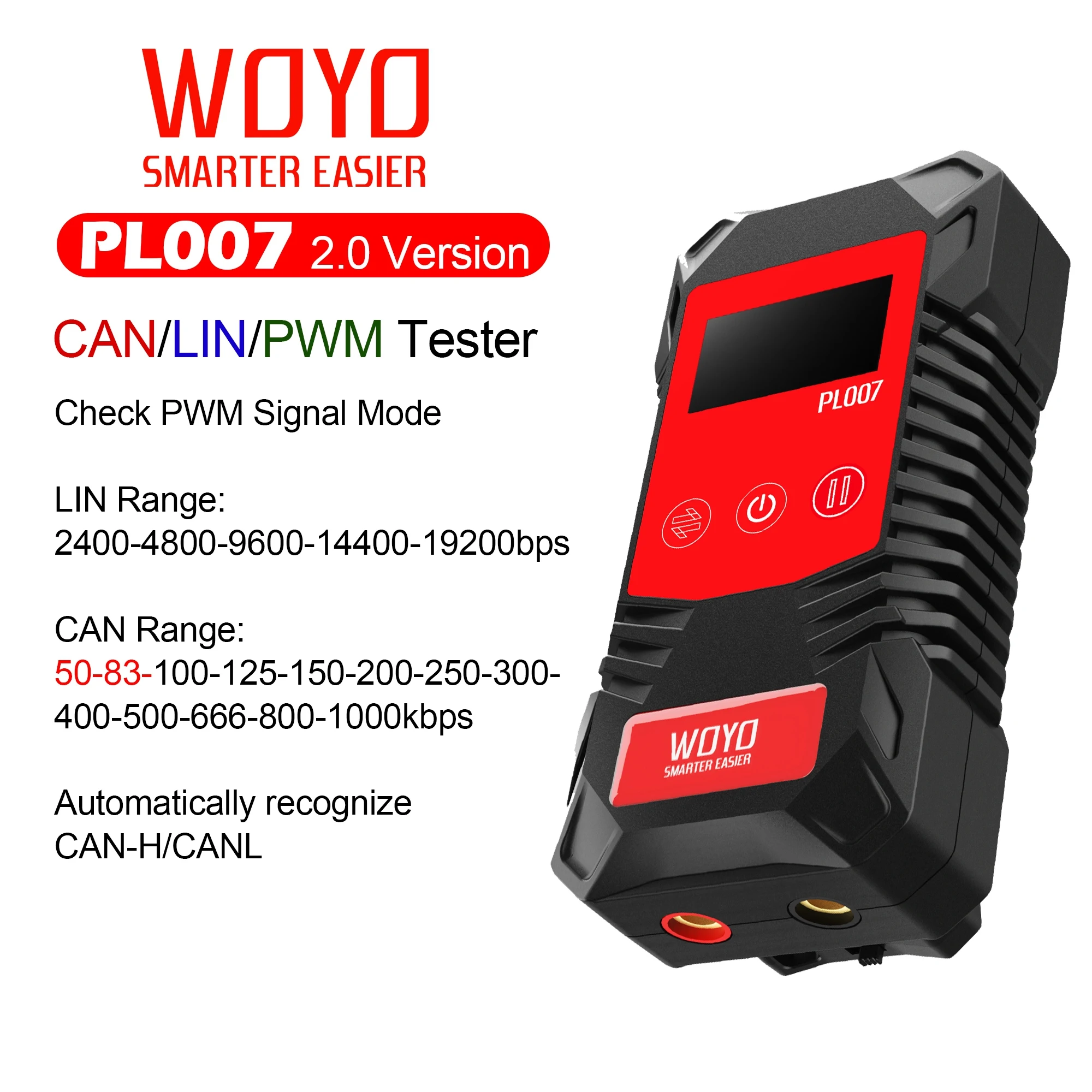 

WOYO PL007 CAN LIN PWM тестер, автоматическое распознавание CAN-H & CAN-L, чтение скорости передачи, для автомобильной диагностики