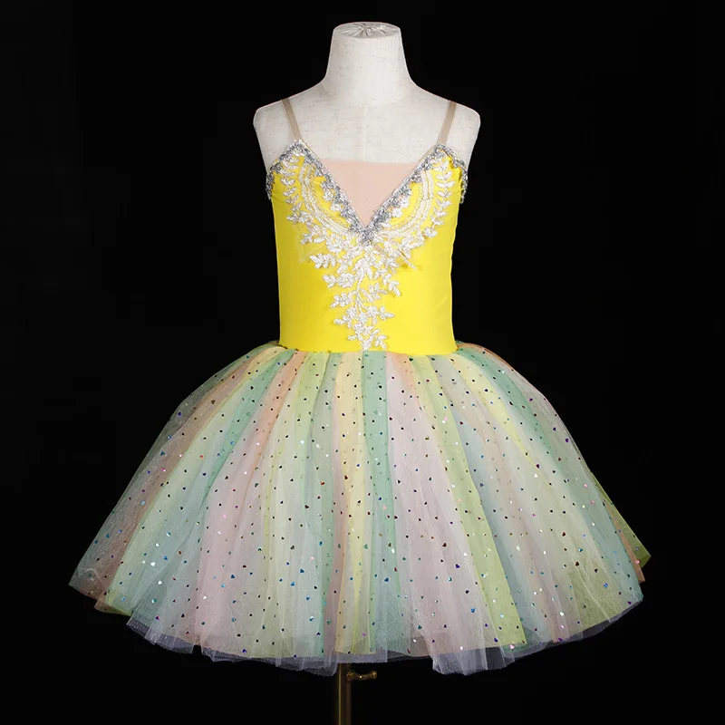 

Детское балетное танцевальное платье с блестками для девочек, сетчатая пачка без рукавов, гимнастическое трико принцессы, Костюм Балерины, танцевальная одежда для фигурного катания на коньках