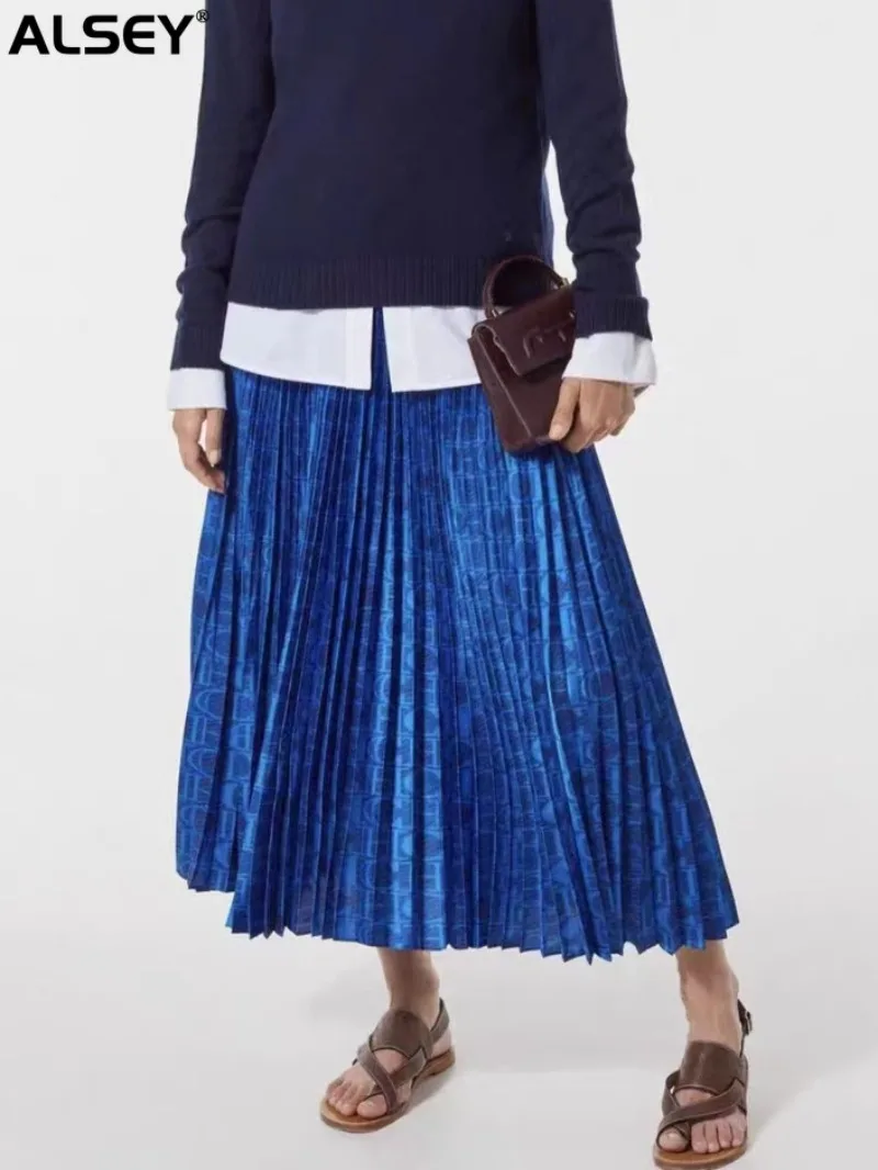 

Женская плиссированная юбка ALSEY Miyake, модная офисная облегающая юбка средней длины с синим подолом, весна-лето 2023