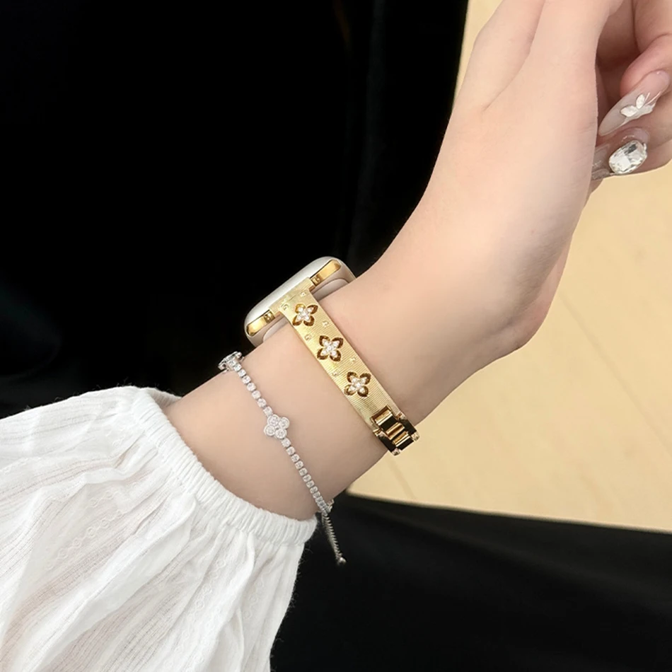 Полый металлический ремешок с цирконом для Apple iWatch Series 10 9 8 7 6 5 SE Ultra 2 Band 46 38 40 41 44 42 45