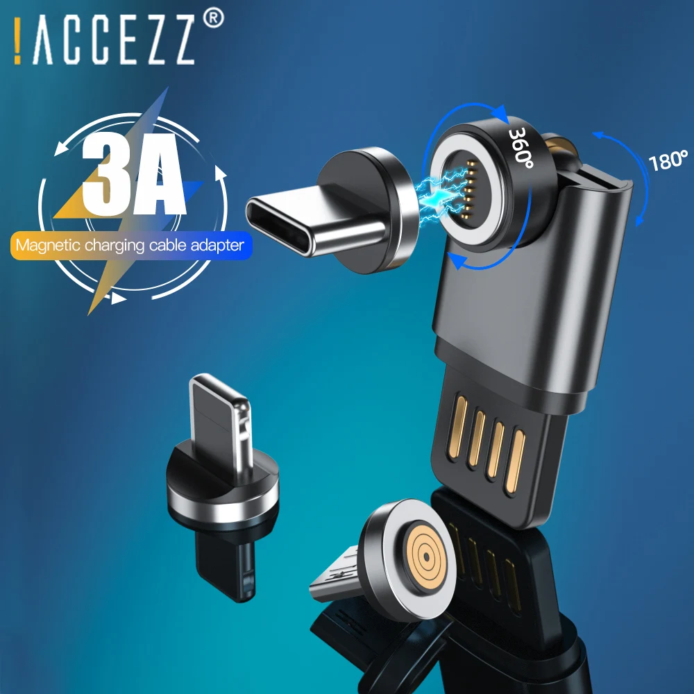 

!ACCEZZ 360 Rotation USB C Magnetic Adapter 3A Fast Charging Micro USB Type C For IPhone Xiaomi Samsung iPad PC Data Connector