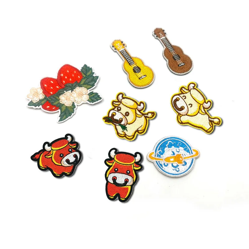 

50pcs/Lot Luxury Anime Embroidery Patch Guitar Cow Strawberry Planet Shirt Bag Clothing Decoration Accessory Craft Diy Applique