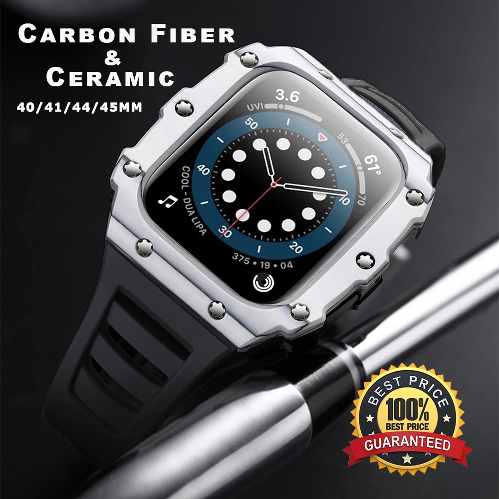 Фотоэлемент из углеродного волокна для Apple Watch серии 8 7 41 мм 45 мм, роскошный керамический комплект для модификации из нержавеющей стали для iWatch 654 SE 40 44 мм