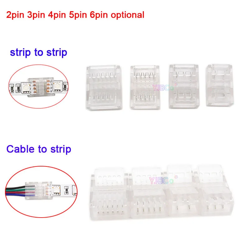 

5pcs 2/3/4/5/6pin Transparent Solderless Cover Connector single color CCT RGB RGBW RGBCCT LED Strip Crystal Buckle Connectors