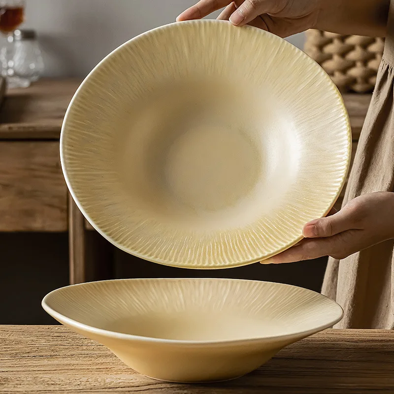 

Vintage Style Ceramic Straw Hat Bowl Japanese Style High-end Tableware Light Luxury Thick Soup Bowl Western Food Pasta Bowl