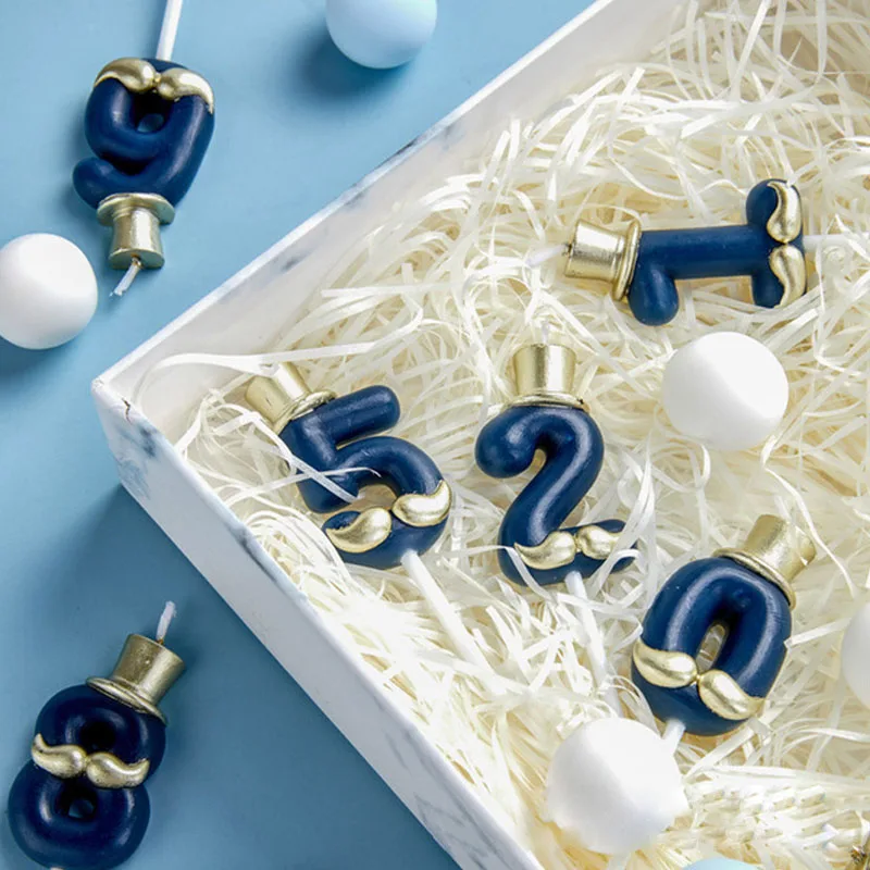 

Blue Gold Number Candle Blue Gold Beard Candle Cake Decoration Men's Birthday Supplies Festival Supplies Cake Decoration