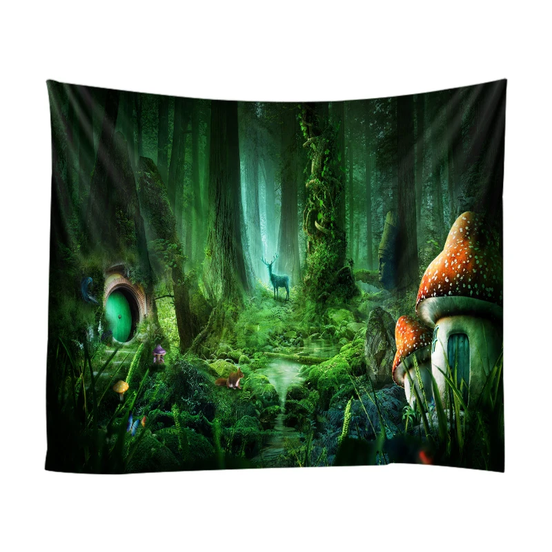 

Fantasy Forest Tapestry Mushroom Castle Fairy Tale Living Room Bedroom Children's Room Wall Hanging Home Decoration