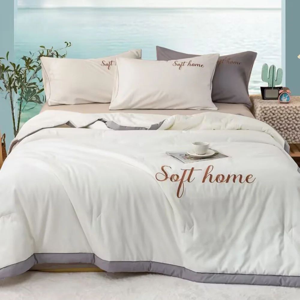 

Summer Embroidered Bedding Cover Air Conditioning Bedding Thin Quilt Comfortable Bedding Washing Cotton Throw Blanket