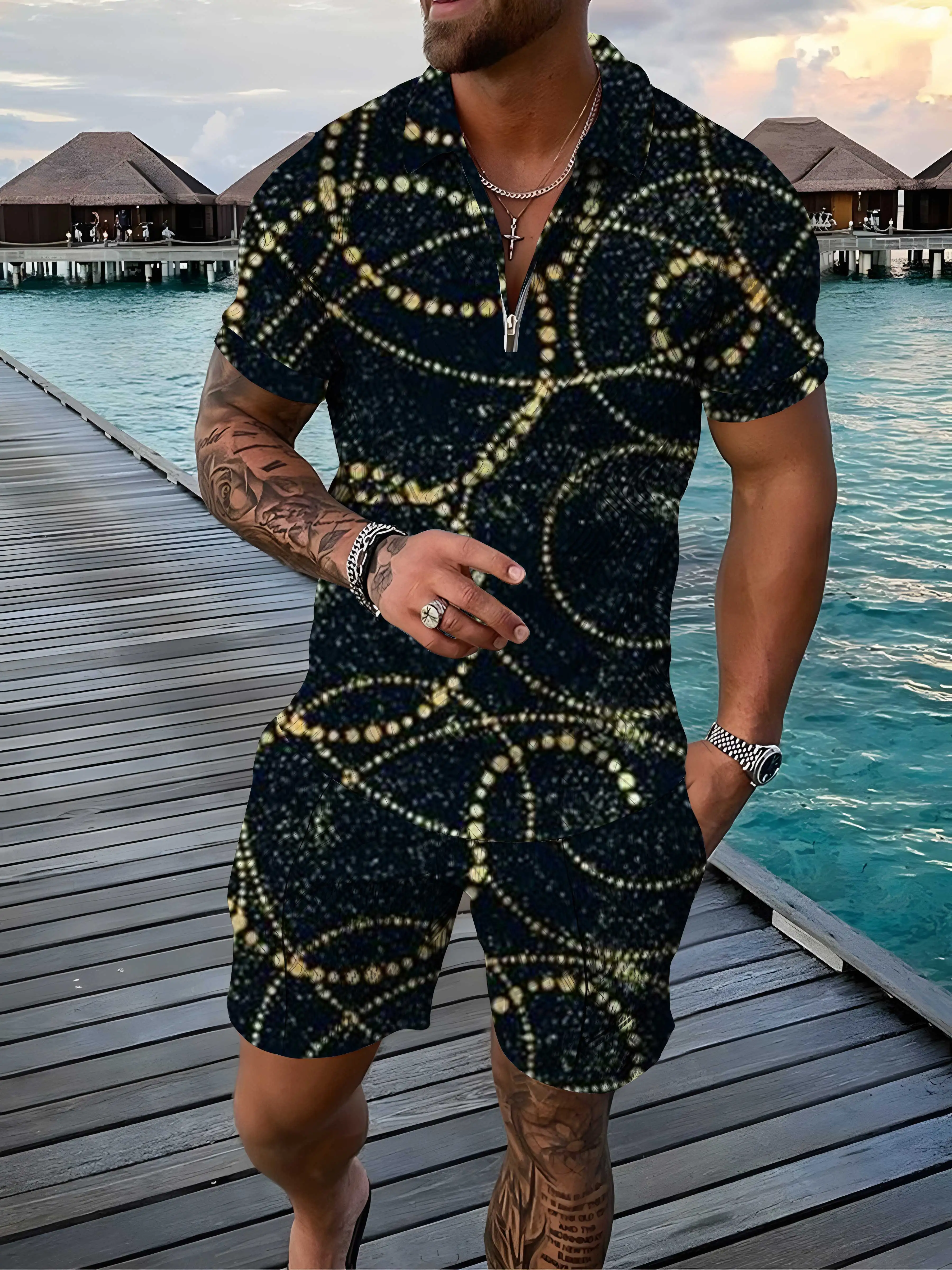 

Fashion Polo Suit Men's Handsome T-Shirt Suit Casual Two Piece 3D Print Suit Summer Men's Streetwear