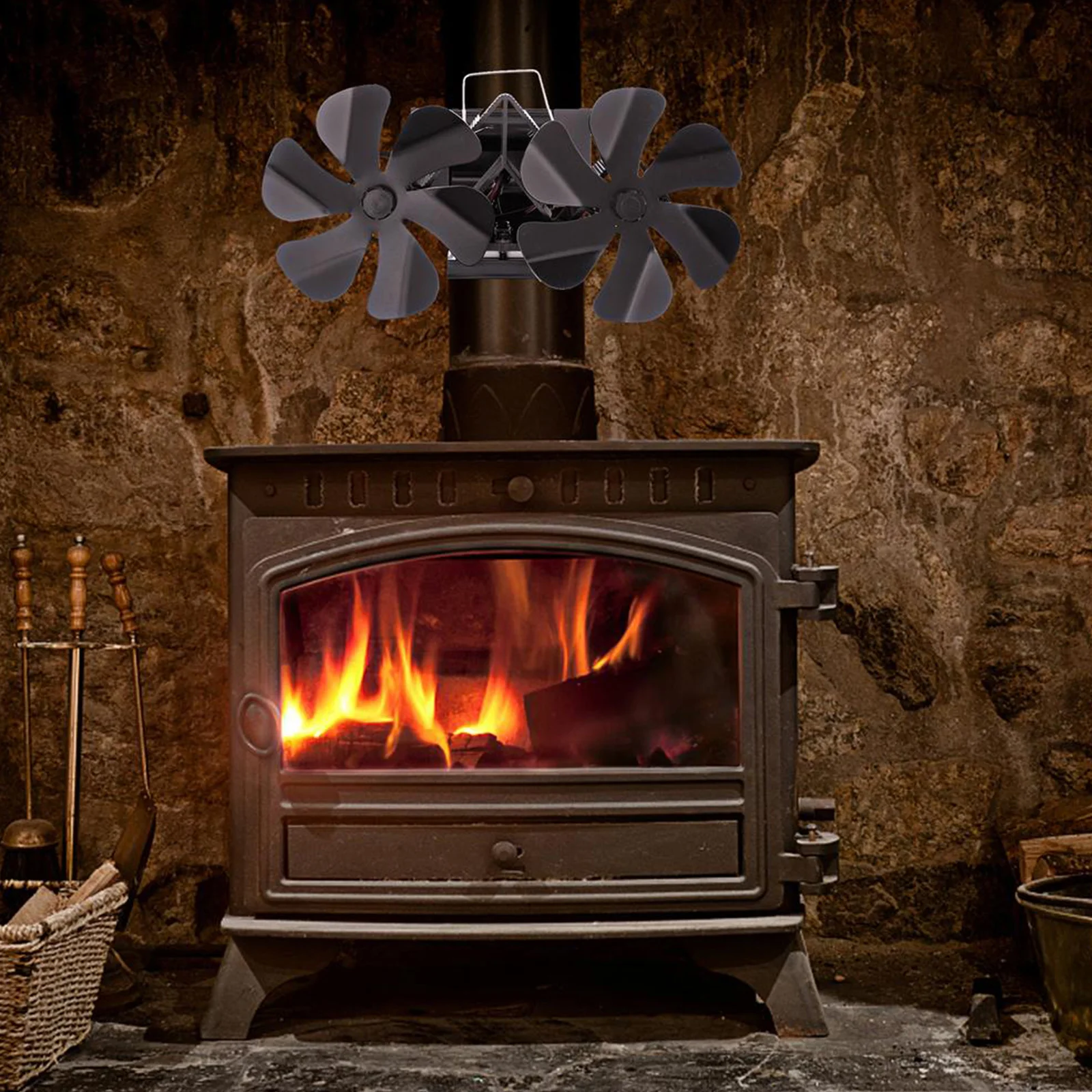 

Home Improvement Fireplace Fan 1 Set Aluminum Black Blade Fireplace Fan Clamps Double Heads Thermoelectric Module