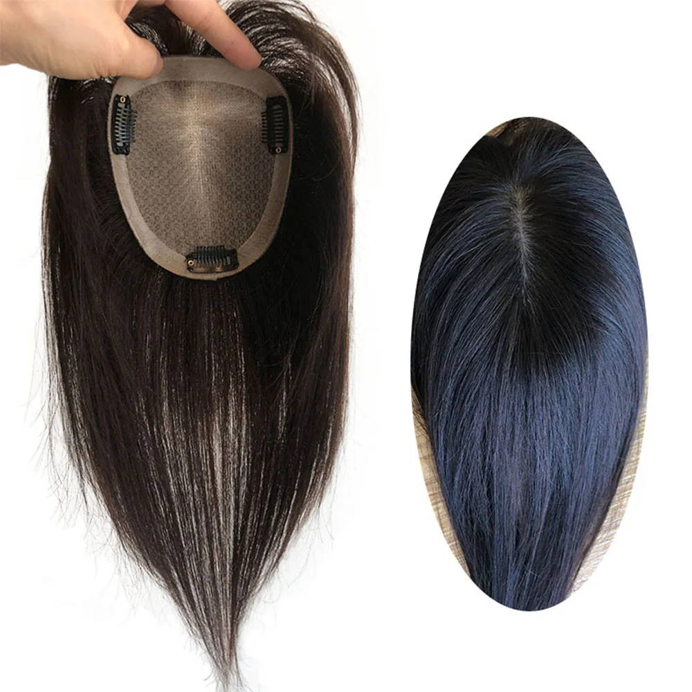 Натуральные человеческие волосы AIMEYA 15x16 см, Топпер, Шелковый топ, основа для кожи, парик с 2 см круглыми волосами из ПУ с зажимами для женщин 12x13 см