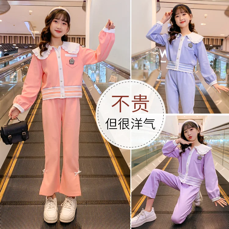 

Girls Spring Loungewear 2023 New Children Clothes Doll Collar Coats + Pants Two-Piece Sets Teen Girl Tracksuits for 3-14Y