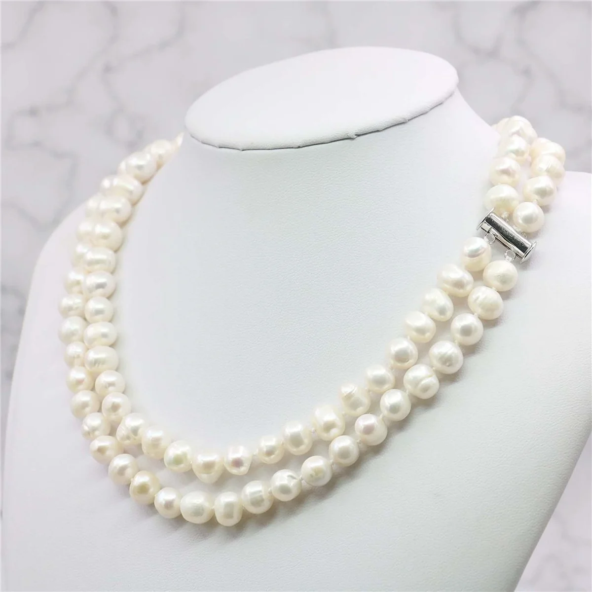 

2 Rows White Akoya Shell Pearl Necklace Rope Chain Beads Jewelry Making Natural Beads 17.5-18inch 6-7mm Gifts Jewelry for Women