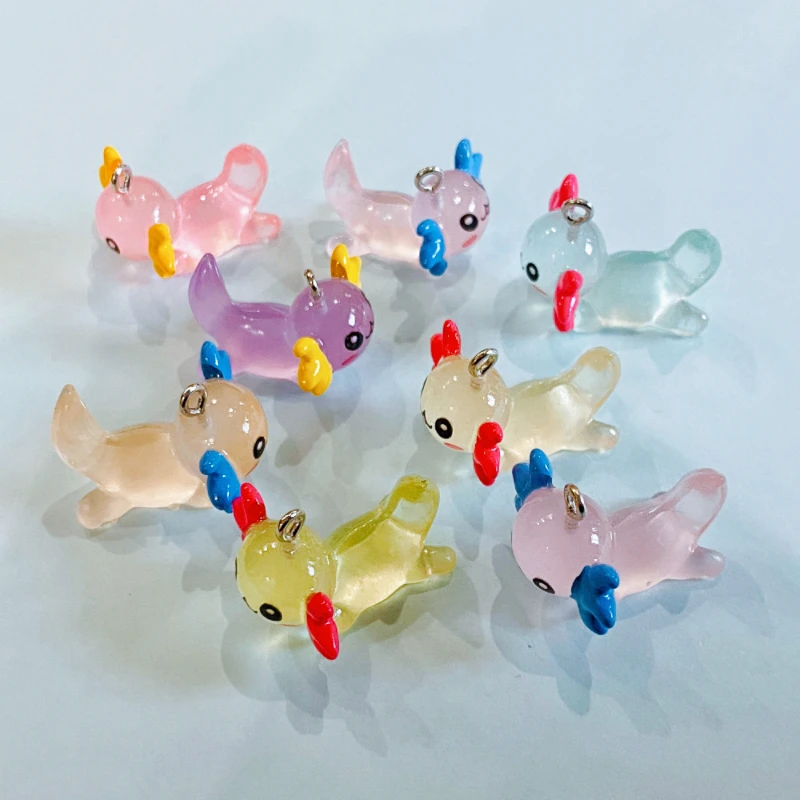 10 шт. Kawaii Аксолотль Саламандра светящиеся животные подвески из смолы DIY