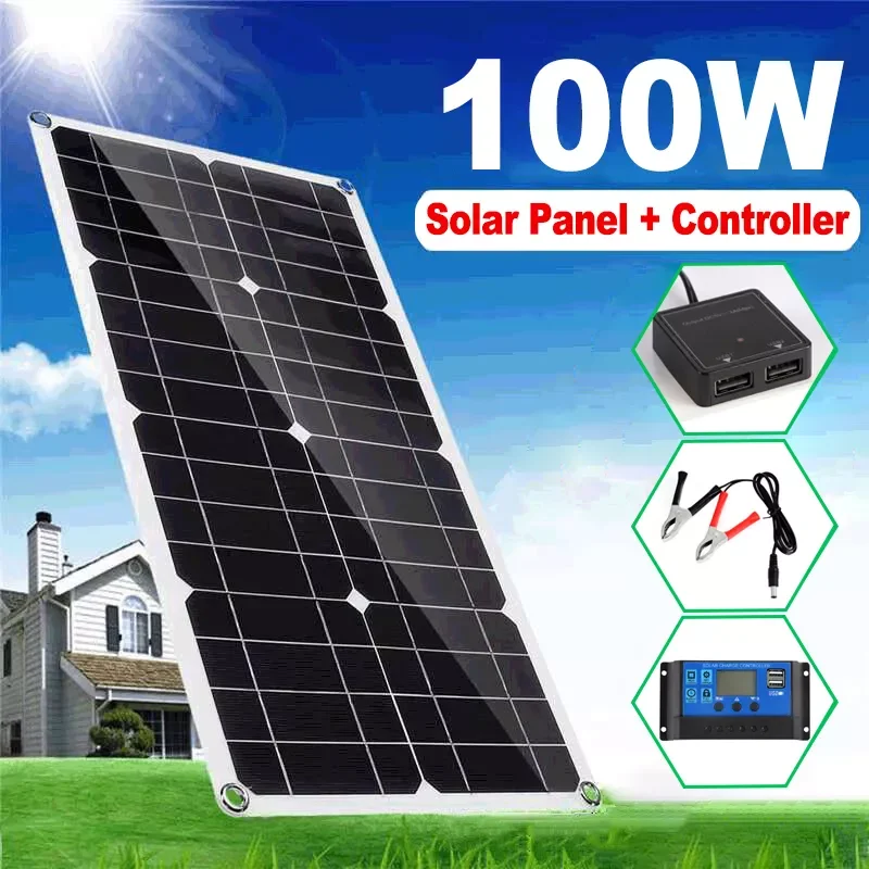 

Новинка 100 Вт солнечная панель 20 А контроллер 12 В с двумя USB-портами уличное зарядное устройство для батарей для быстрой зарядки автомобиля я...
