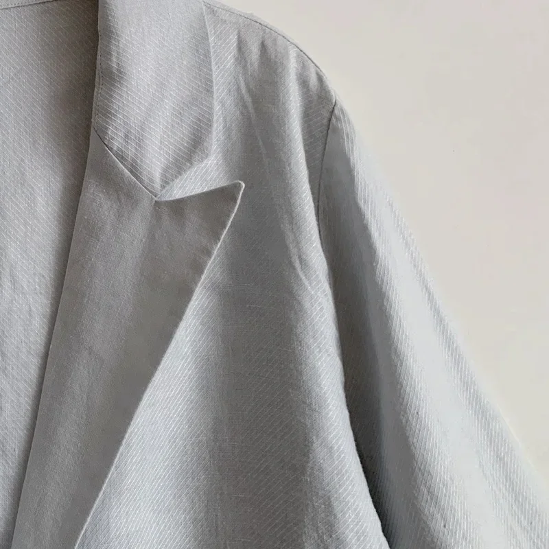 9872 льняной саржевый костюм повседневное пальто с длинным рукавом простой