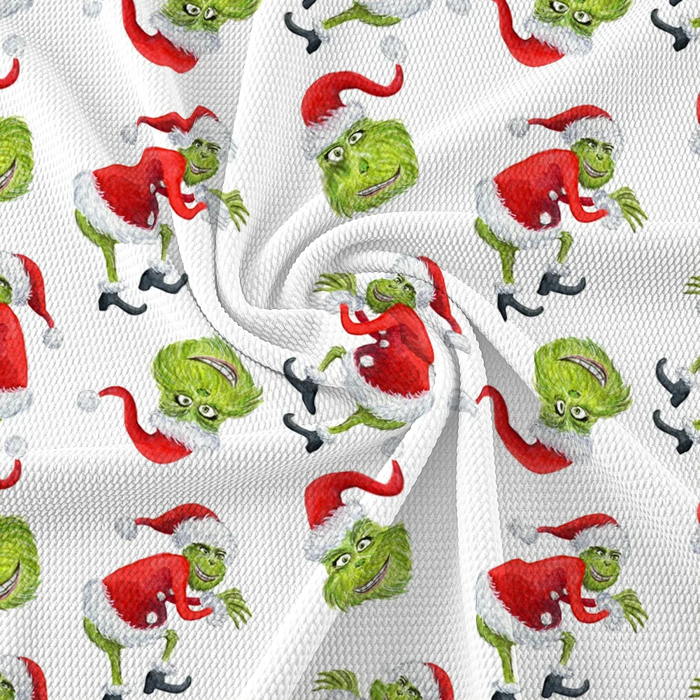 

50*145cm Christmas Cartoon Christmas hat Green Dog Pattern Printed Bullet Textured Liverpool for Sewing DIY Crafts Decorations