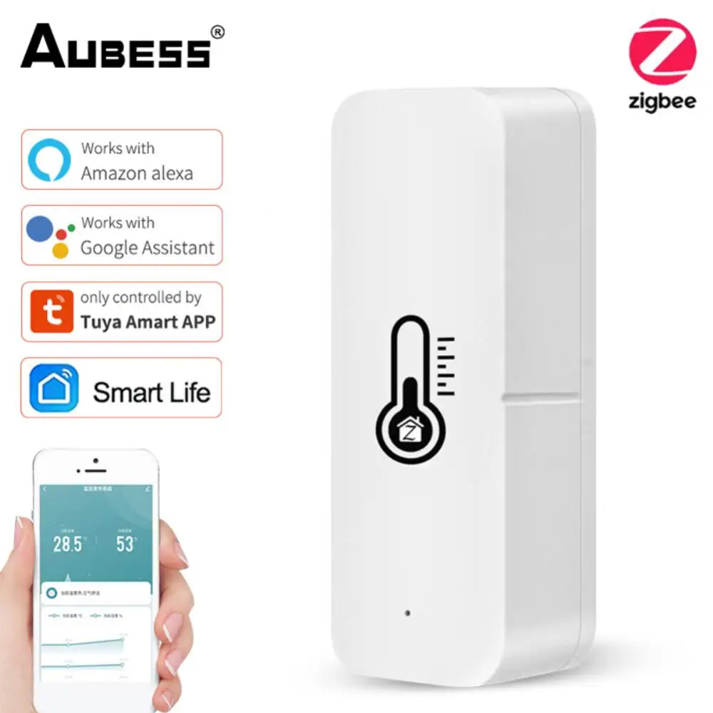 

Датчик влажности Zigbee Smart Life, миниатюрный датчик влажности и температуры, работает с Alexa Google Home